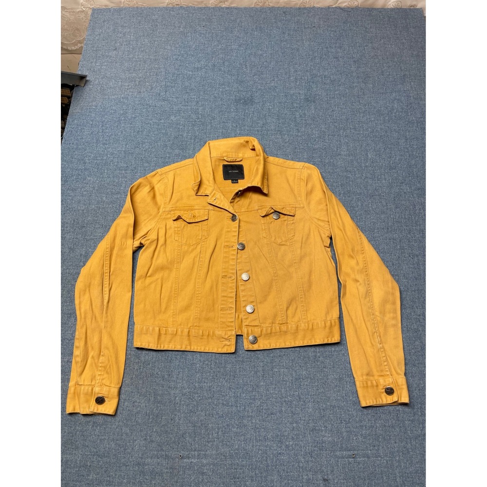 Iris Basic Mustard Yellow Cropped Denim Trucker Jacket Womens Large L